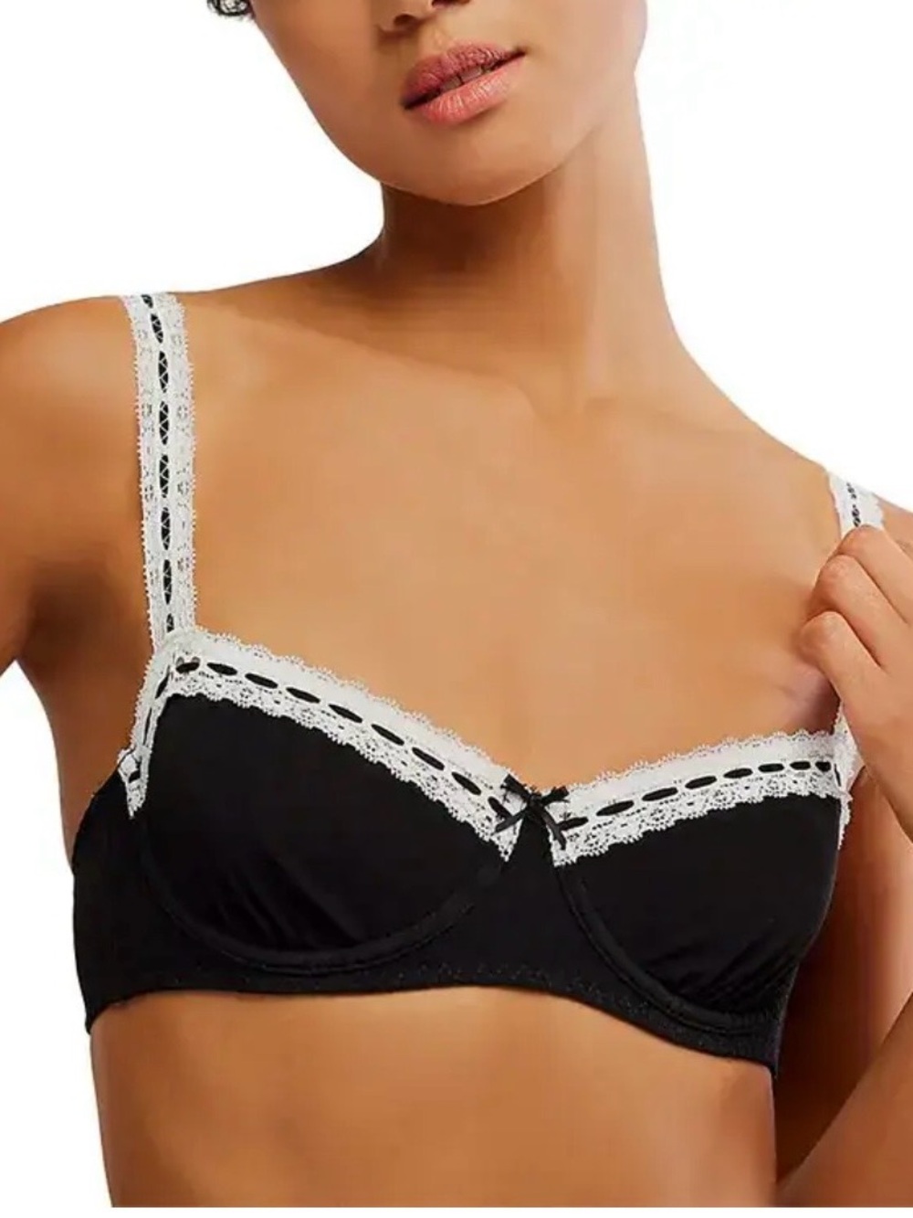 FREE PEOPLE So Sweet Balconette Underwire Bra Black White Sz 34 C NEW
